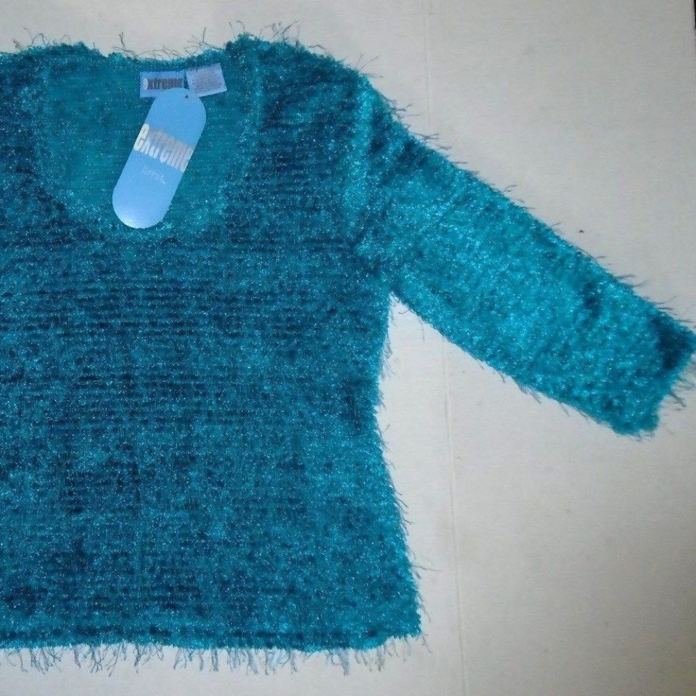 Stretchy Blue Soft Fuzzy Fury Stringy Soft Top - image 1